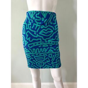 Gorman Coogi Australia Blue & Teal Graphic Print Bodycon Skirt size M